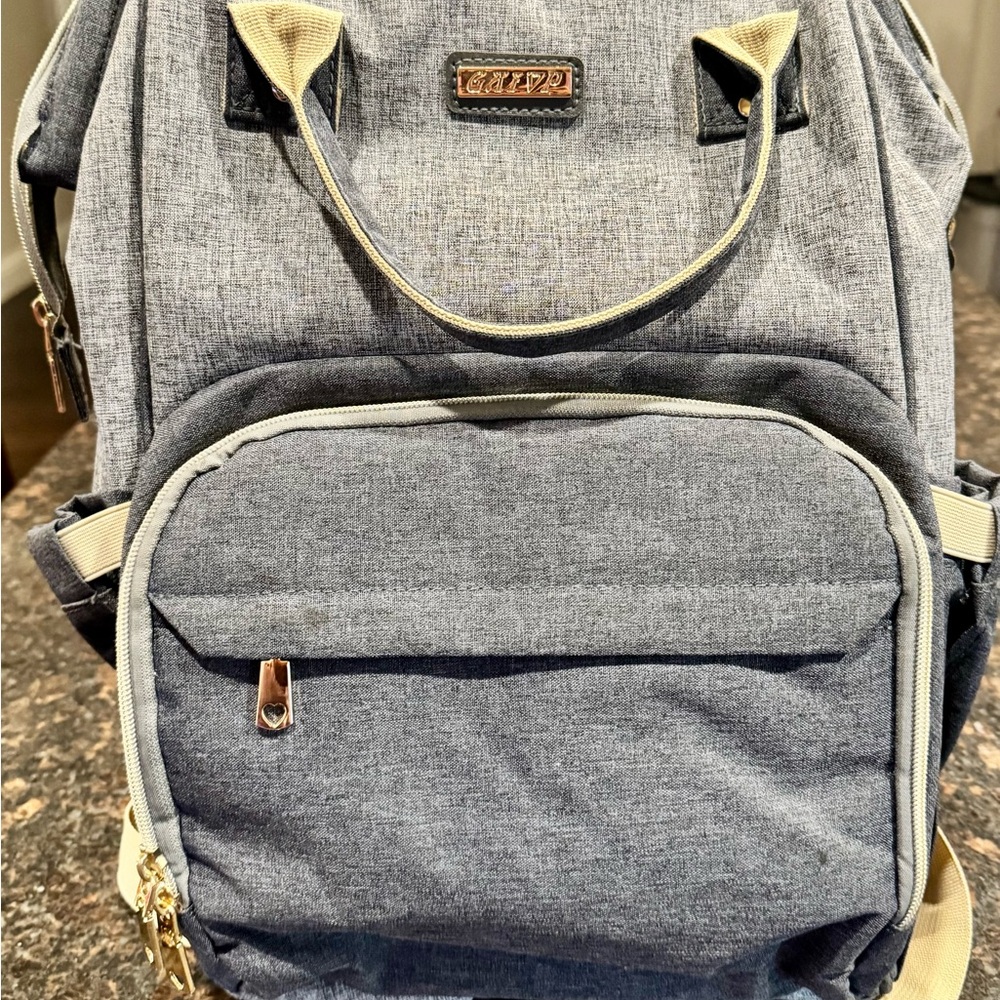 Gray Backpack with Cream Accents(Diaper Bag)